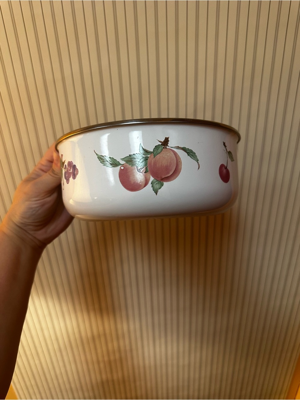 Vintage Fruit-Print Enamel Serving Bowl